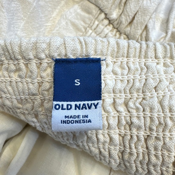 Linen‎ Blend Button Front Wide Leg Jumpsuit Small Smocked Back Strappy Cream - Picture 2 of 10